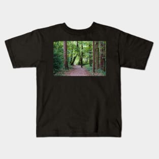 Woodland Trees Pathway With Fallen Leaves Kids T-Shirt